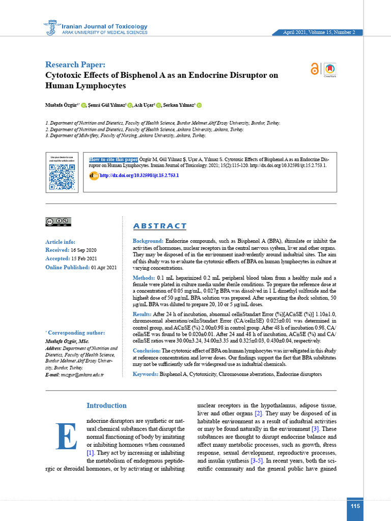 Cytotoxic Effects of Bisphenol A As An E | PDF