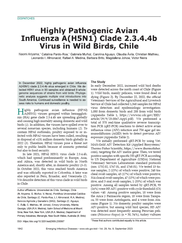 HPAI H5N1 Virus Detected in Chile | PDF | Avian Influenza | Influenza A ...