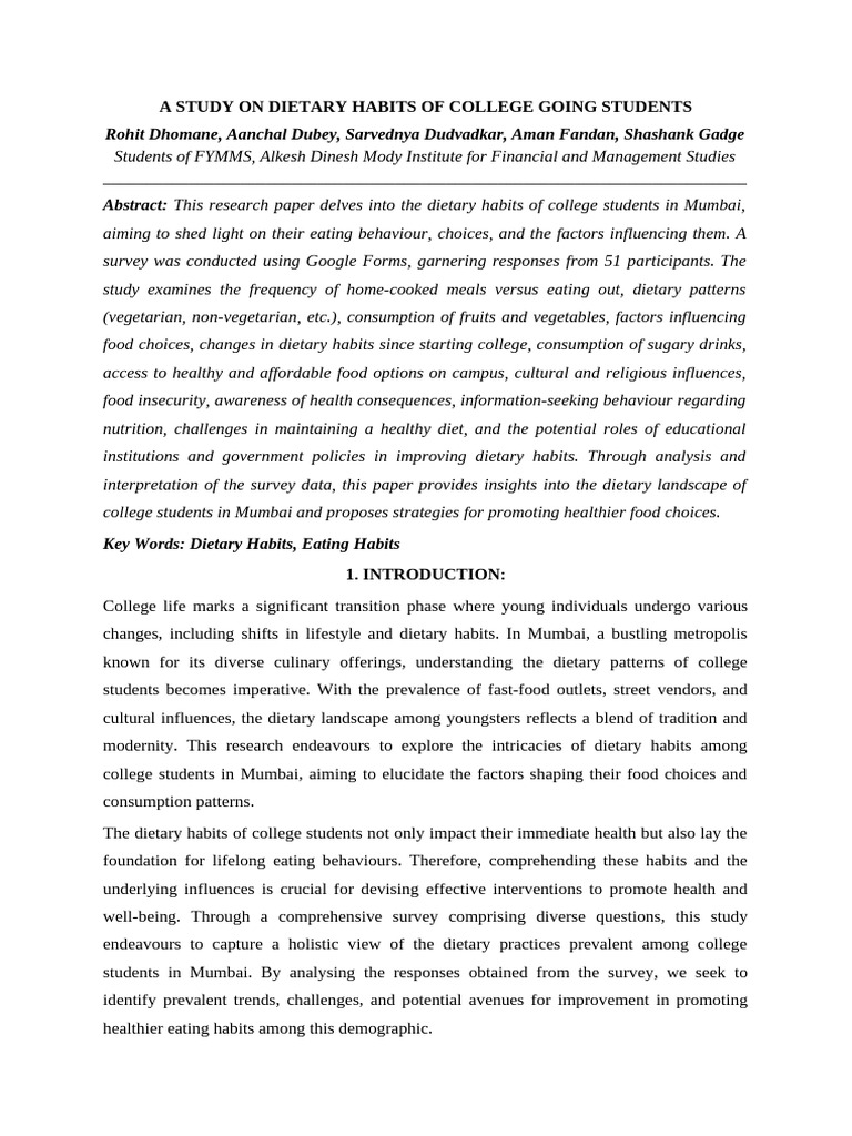 Dietary Habits of Mumbai College Students | PDF | Healthy Diet | Diet ...