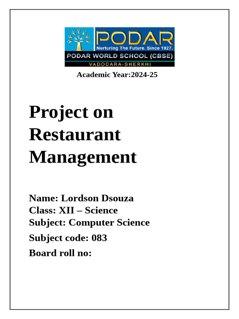 Restaurant Management System Project | PDF | My Sql | Databases