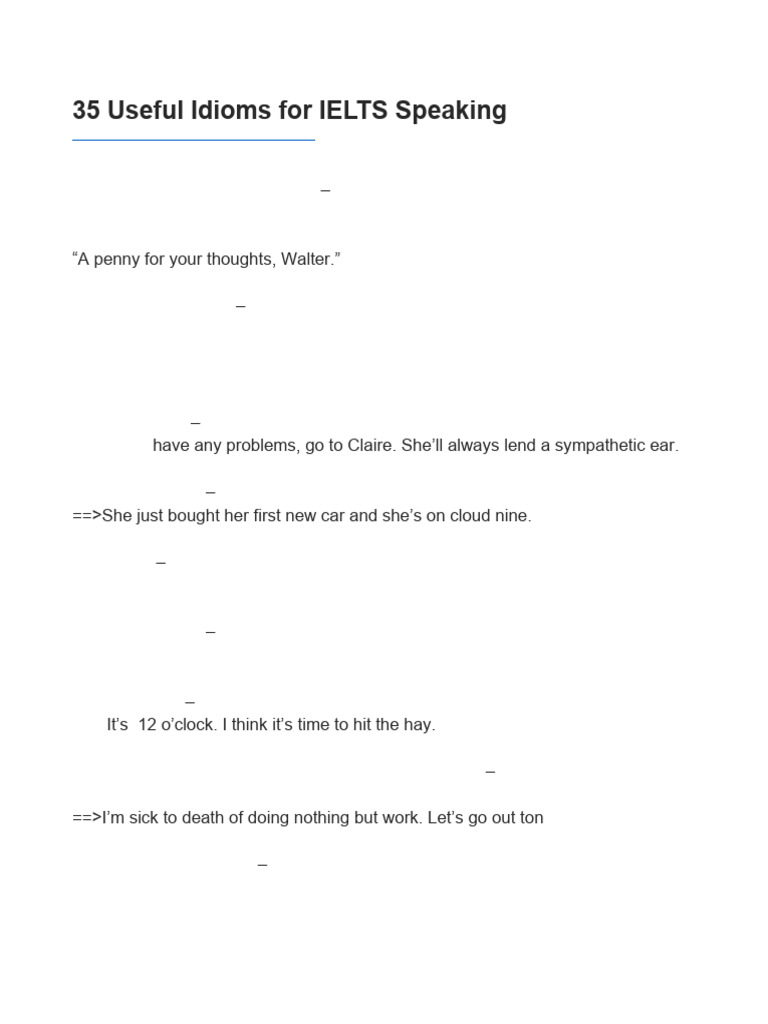 35 Essential Idioms for IELTS Speaking | PDF | Idiom | Linguistics