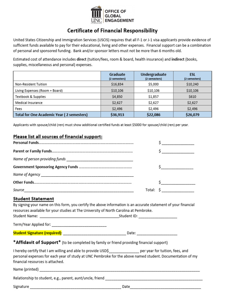 USCIS Financial Responsibility Certificate | PDF