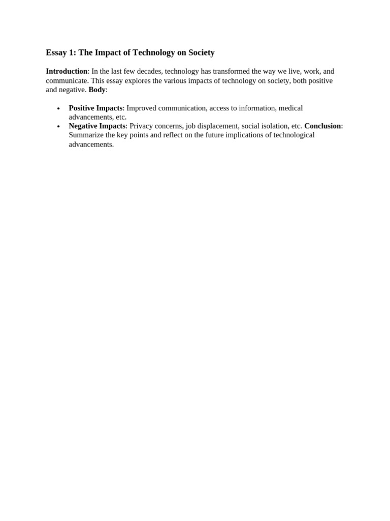 Essay 1: The Impact of Technology On Society: Body Positive Impacts ...