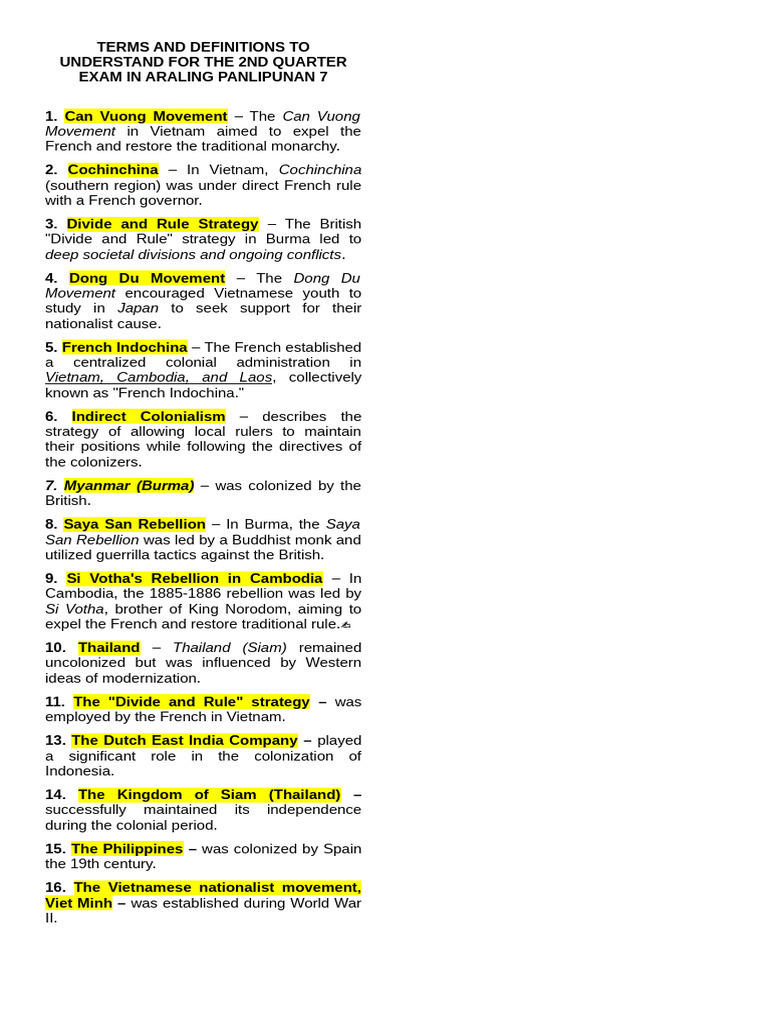 Terms and Definitions Quiz 3.3 | PDF
