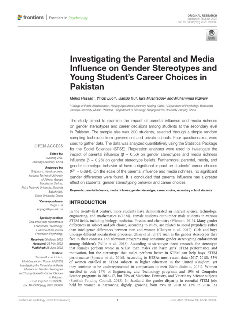 Investigating The Parental and Media Influence On Gender Stereotypes ...