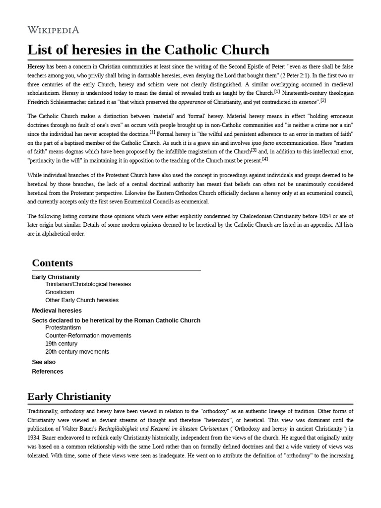 List of Heresies in The Catholic Church PDF Gnosticism Heresy