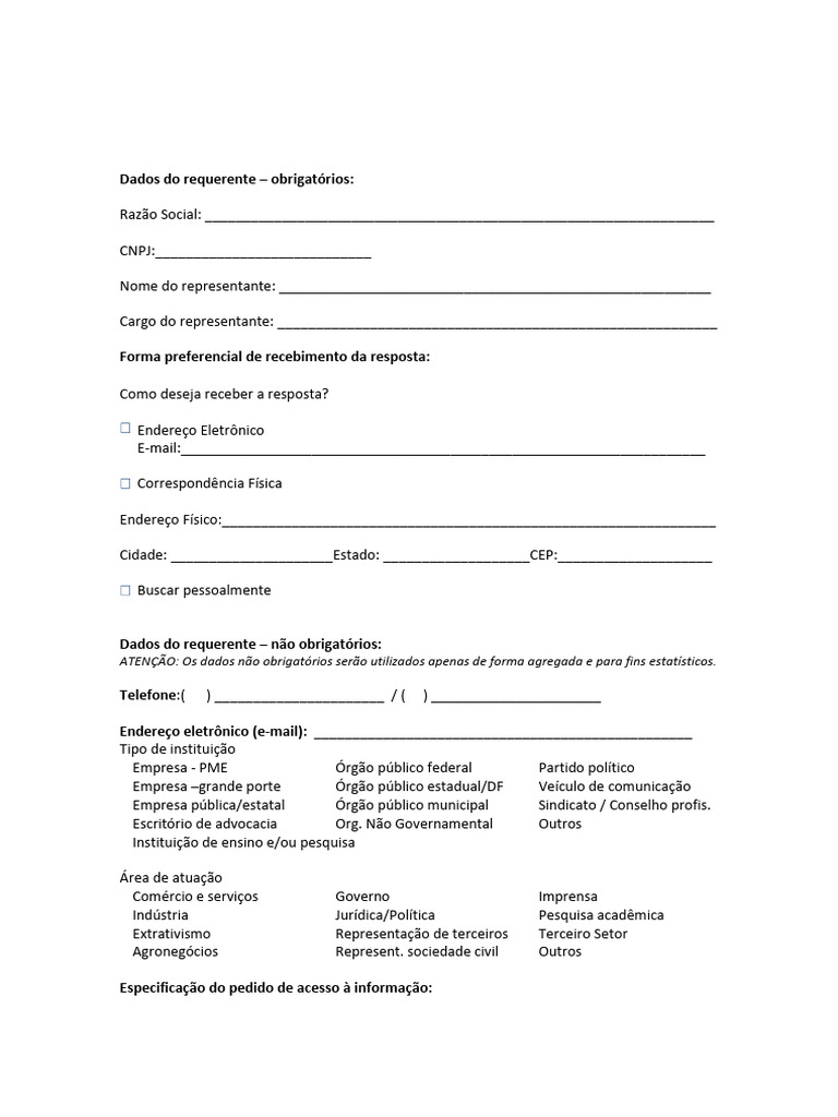 Formul rio De Acesso Informa o PJ PDF