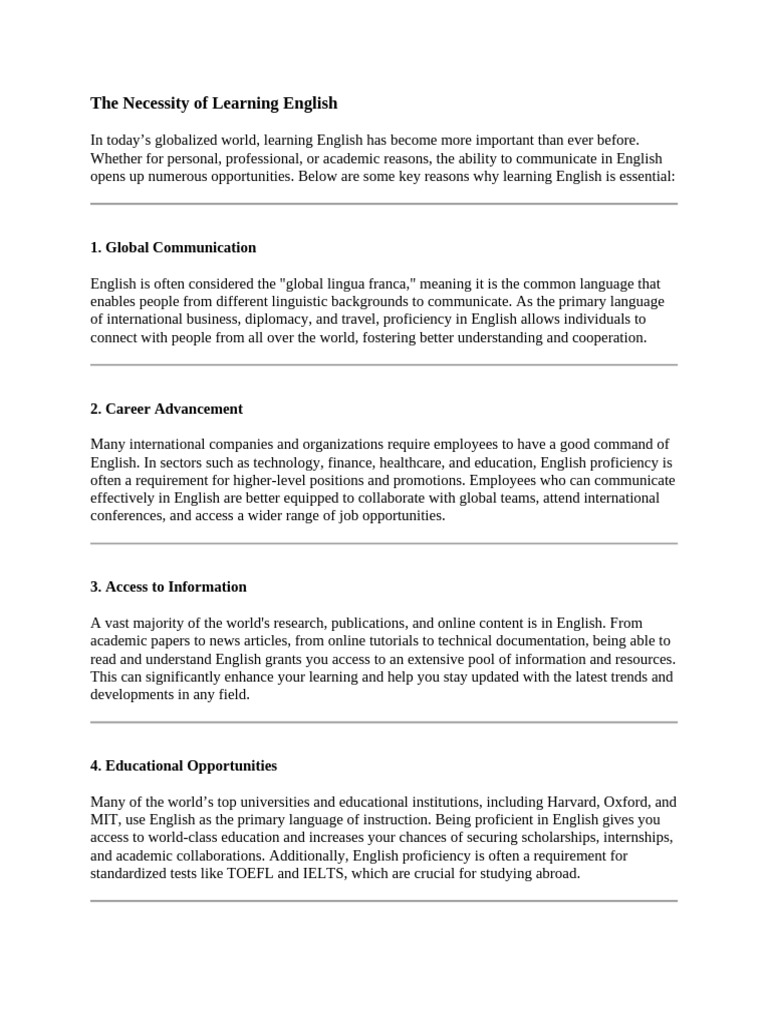 Importance of Learning English Today | PDF | English Language | Human ...