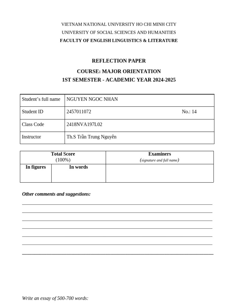 Reflection on Major Orientation Course | PDF | Human Communication ...