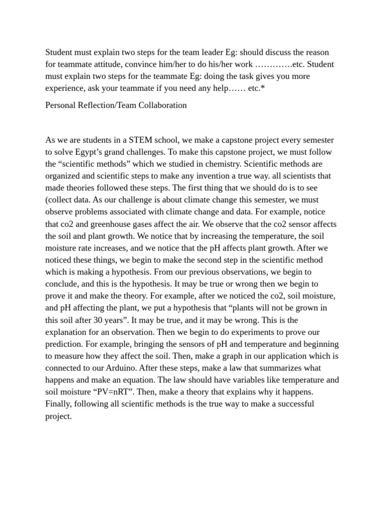 Team Collaboration in STEM Capstone Projects | PDF | Reflection ...