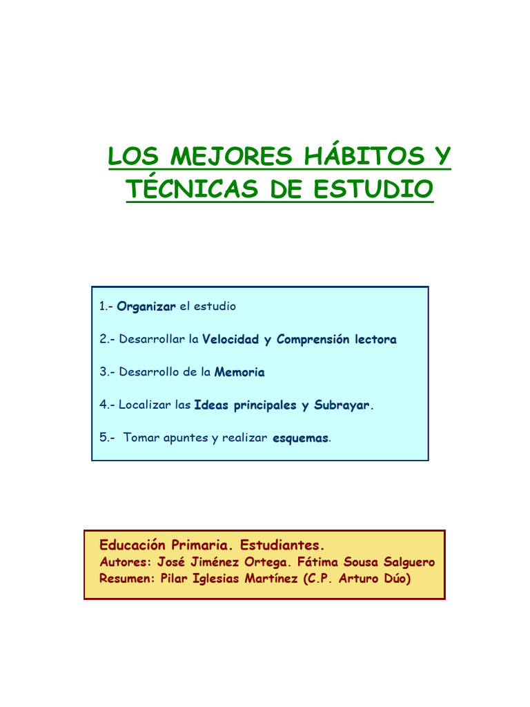 LOS MEJORES HÁBITOS Y TÉCNICAS DE ESTUDIO | PDF | Habilidades de ...