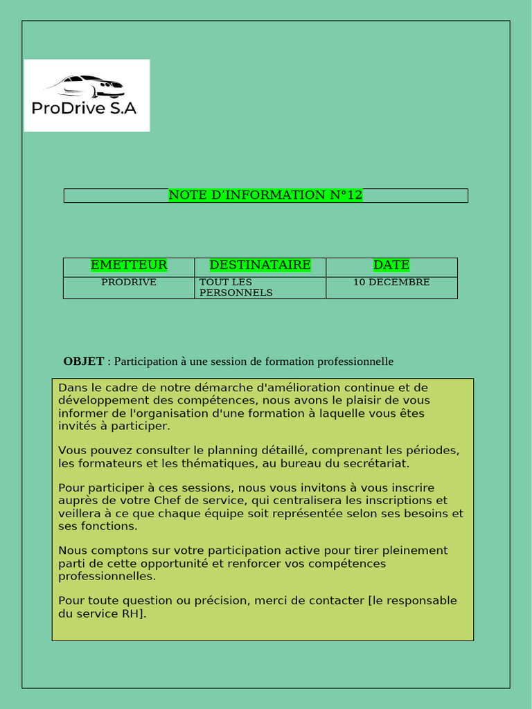 Formation professionnelle pour tous les employés | PDF