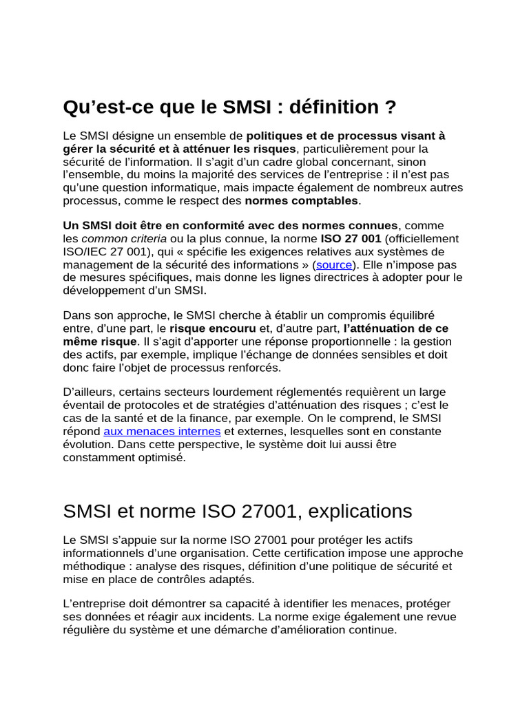 Comprendre le SMSI et ISO 27001 | PDF | Sécurité des systèmes d ...