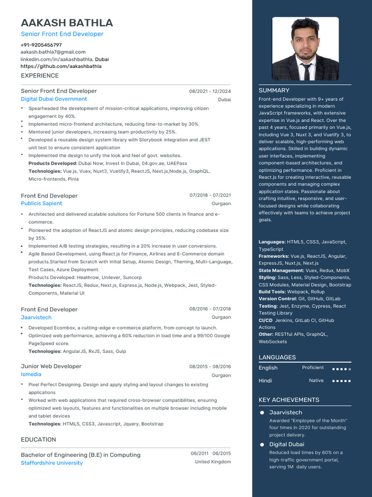 Aakash Bathla Resume Frontend | PDF | Bootstrap (Front End Framework ...