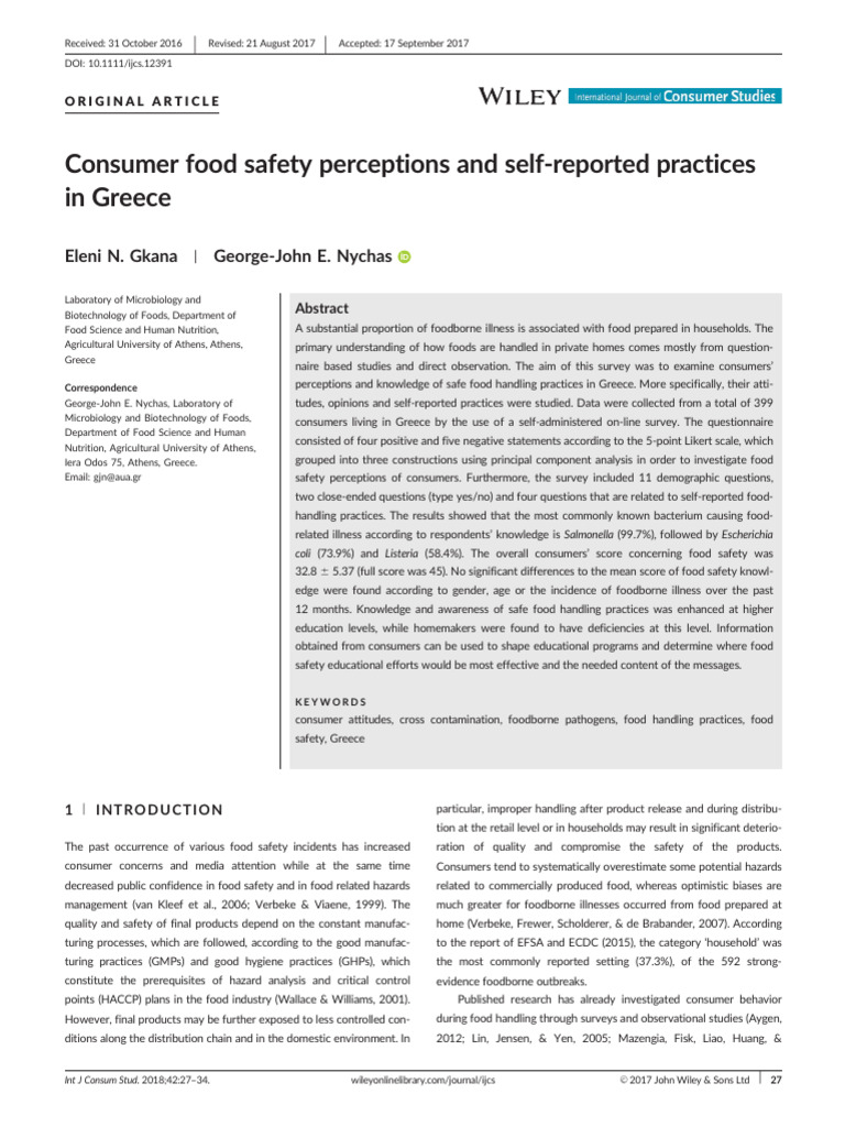 Food Safety Practices in Greece | PDF | Food Safety | Survey Methodology
