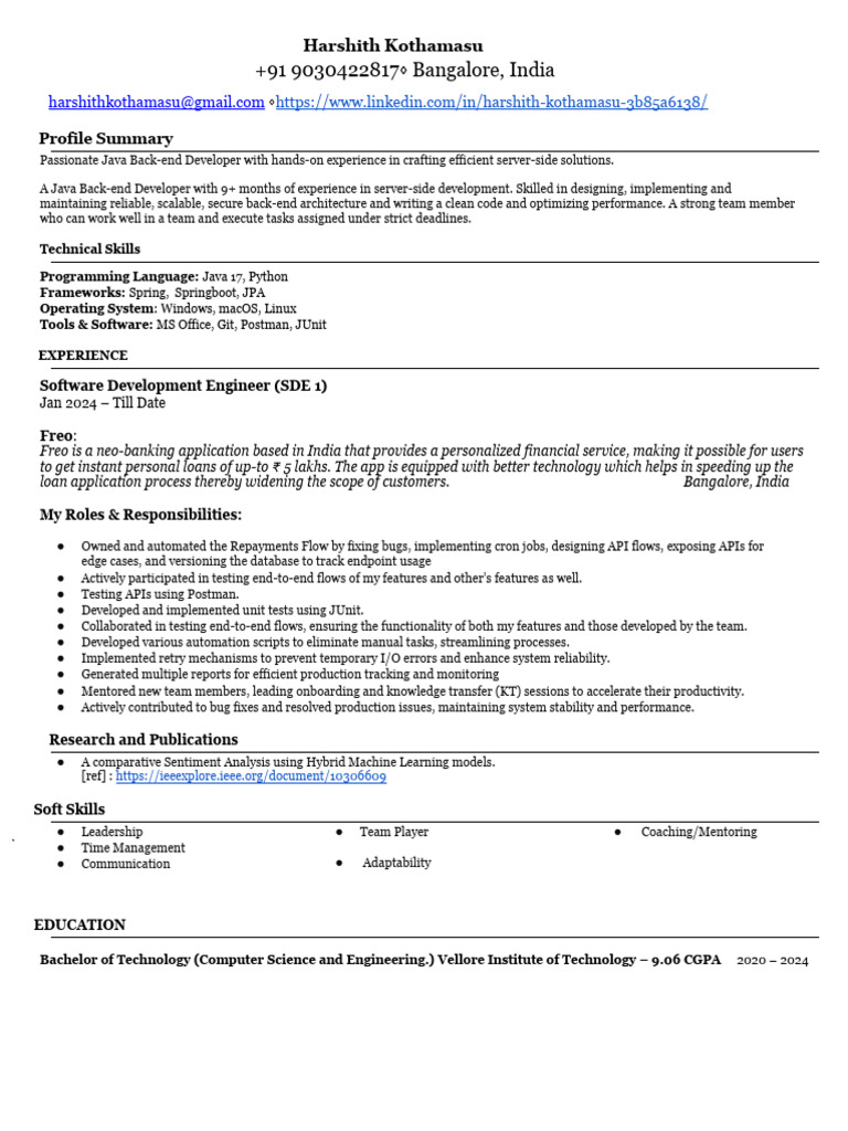 Java Back-end Developer Profile Summary | PDF | Java (Programming ...