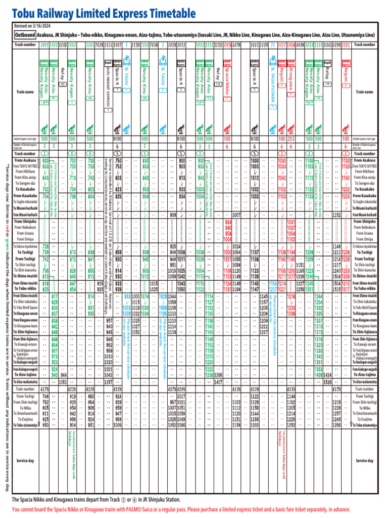 Tobu Railway Timetable 2024 | PDF | Land Transport | Rail Transport