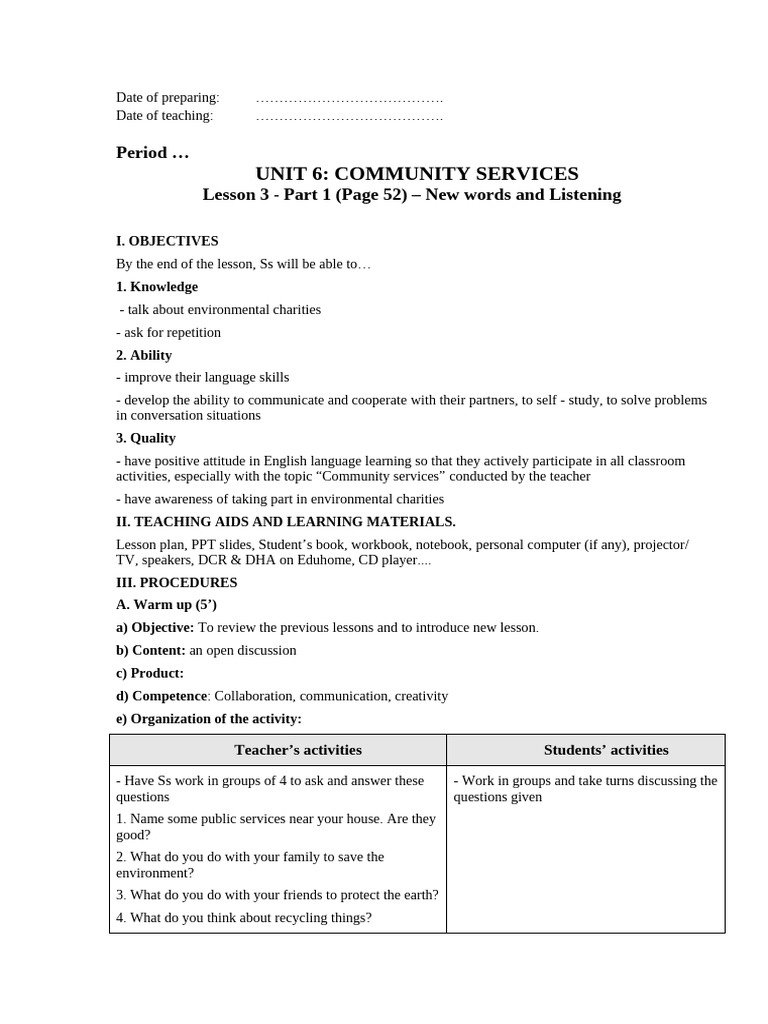Unit 6 Lesson 3: Community Services Guide | PDF | Reading Comprehension ...