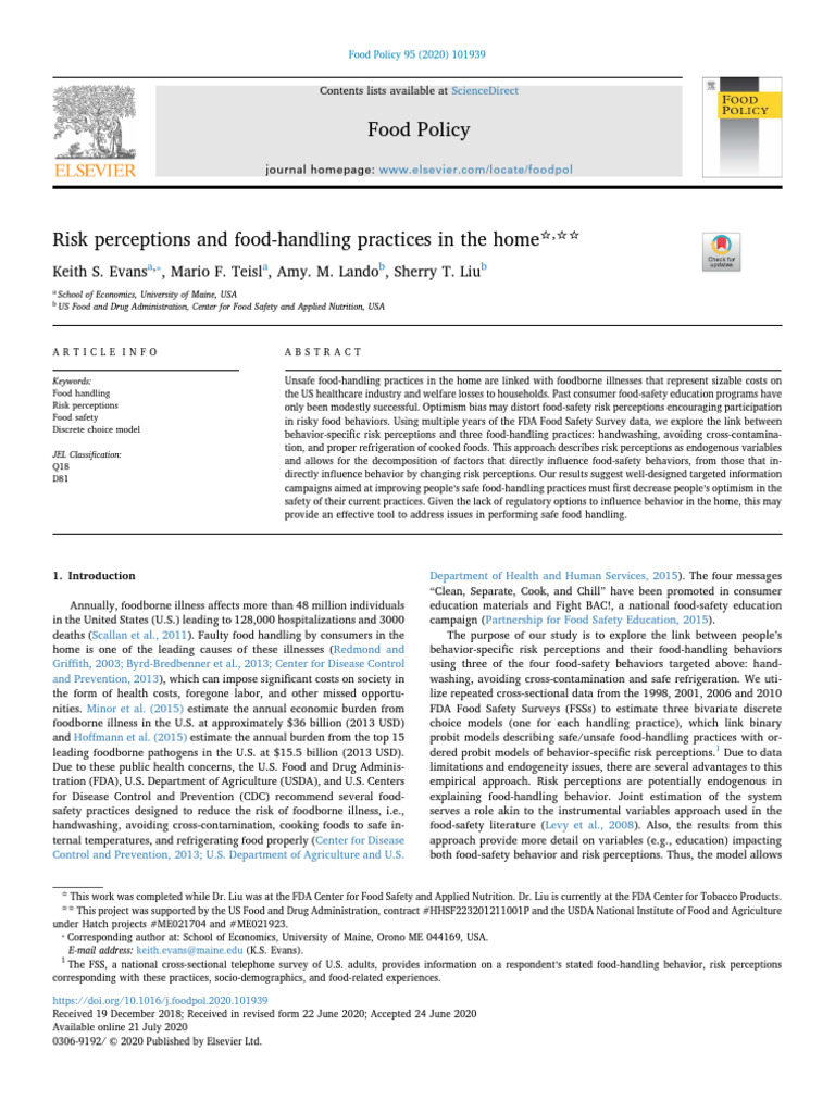 Risk Perceptions and Food-Handling Practices in The Home Bom | PDF ...
