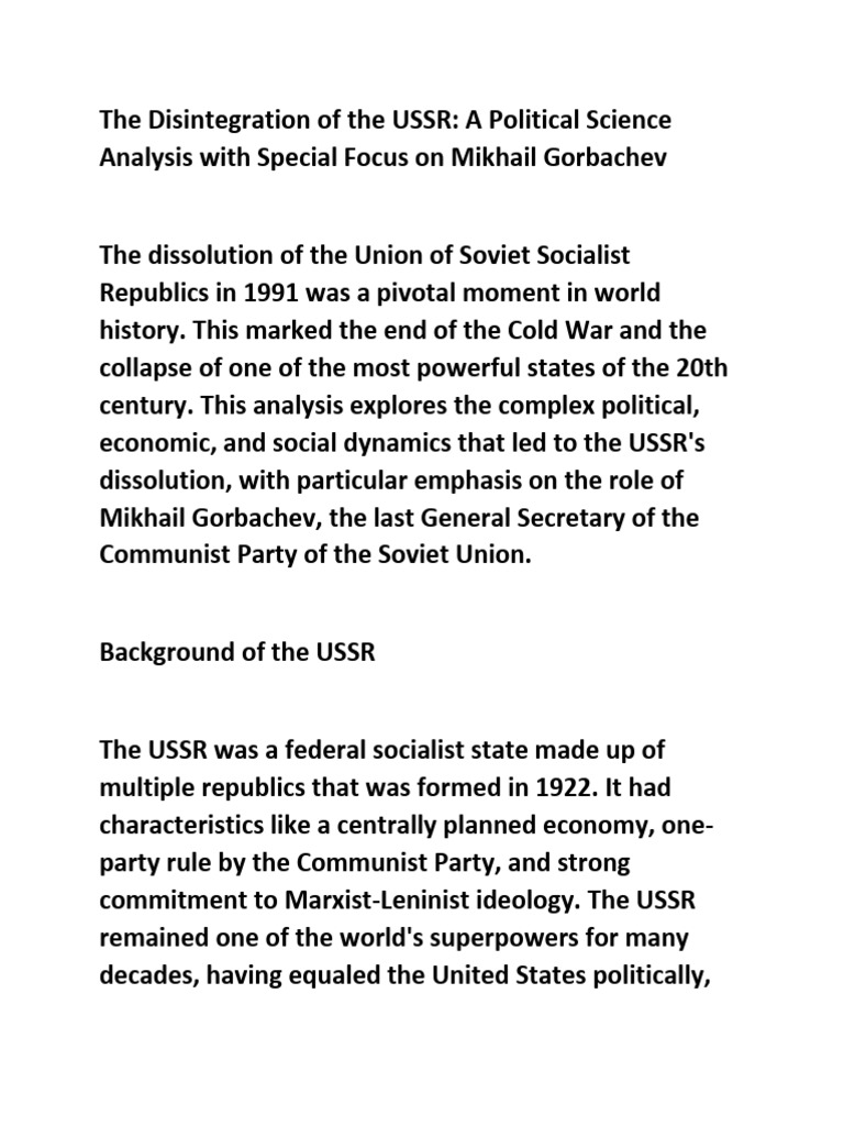 Gorbachev and the USSR's Disintegration | PDF | Soviet Union | World ...
