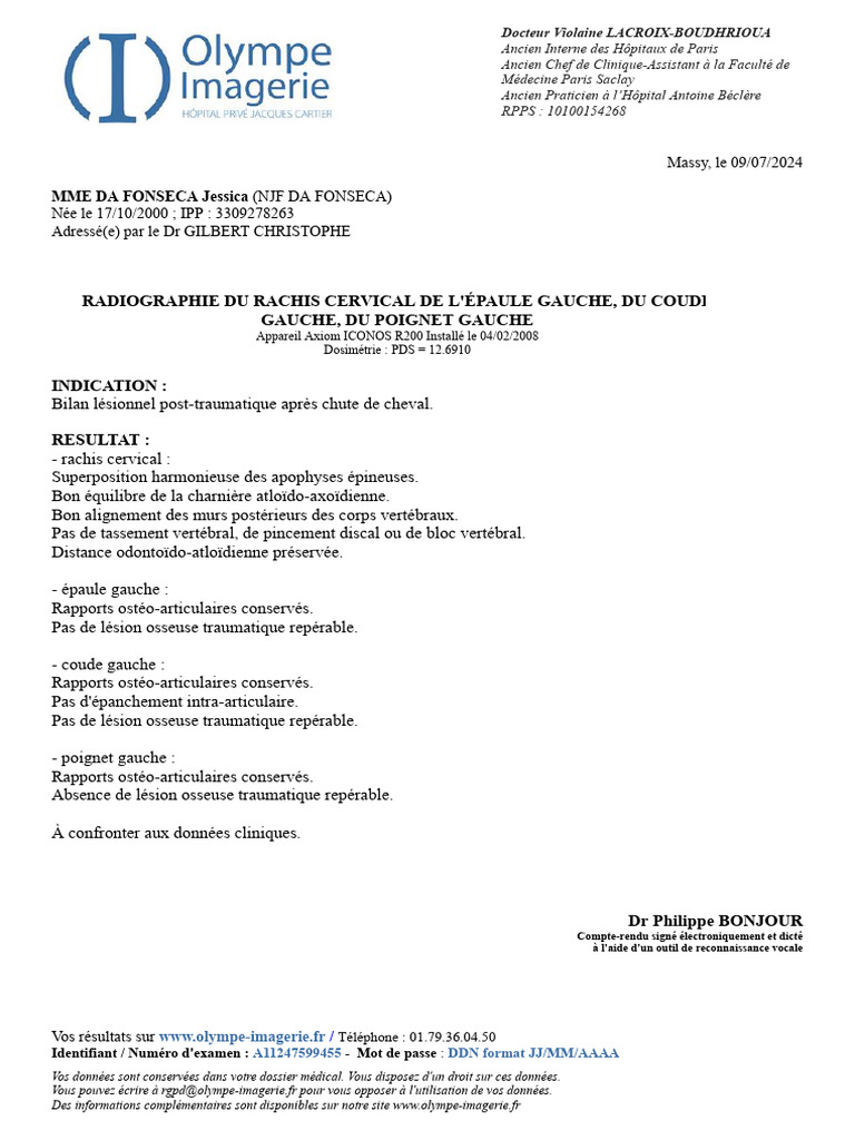 Compte Rendu Radiologique Post-Trauma | PDF | Radiologie | Médecine