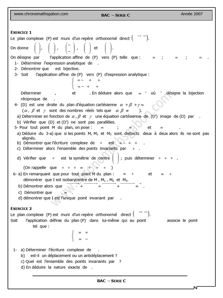 Contrôle Math 1 Bac C 2007 avec Corrigé | PDF | Coordonnées ...