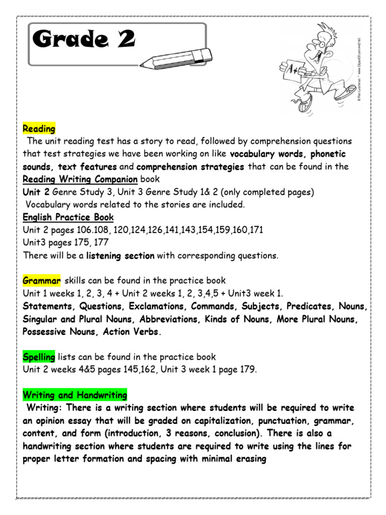Grade 2 Midyear Exam Study Guide | PDF