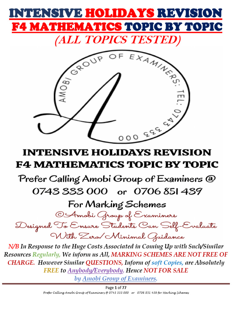 F4 Mathematics Intensive Revision Guide | PDF | Cartesian Coordinate ...