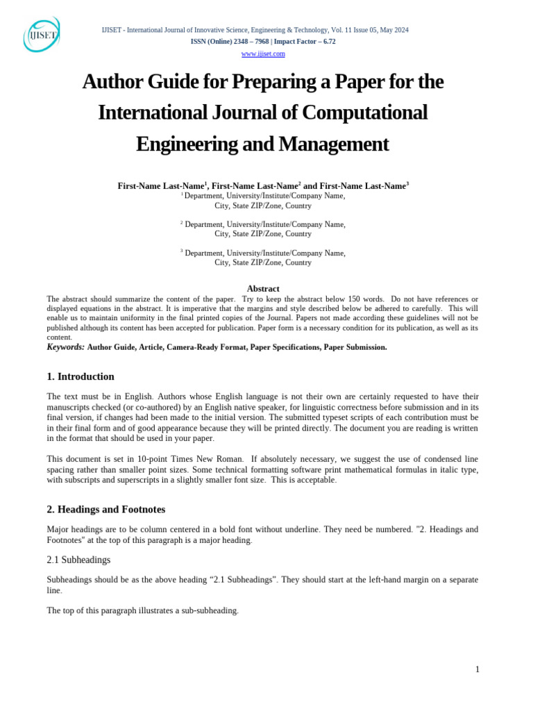 IJISETtemplate | PDF | Times New Roman | Publishing