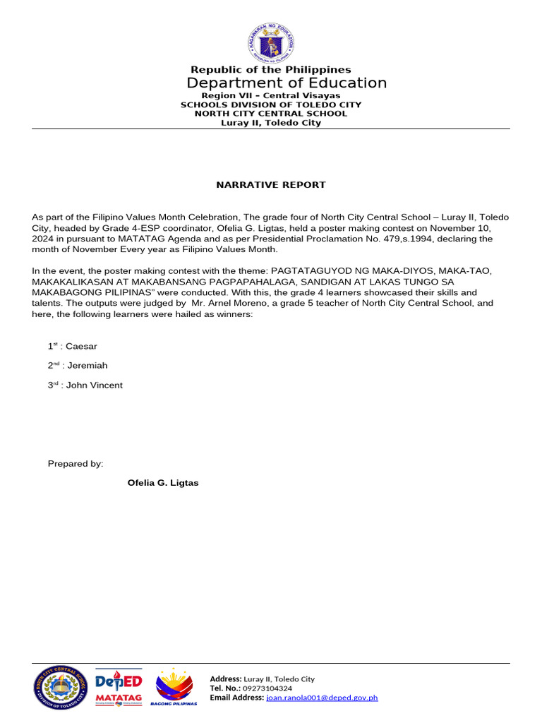 Grade 4 Poster Contest Report | PDF