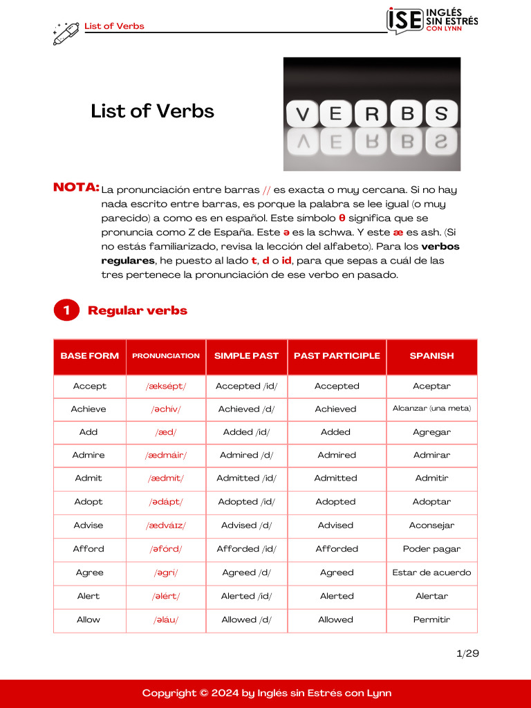 Regular and Irregular Verbs List | PDF | Linguistic Morphology ...