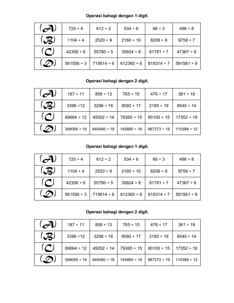 Operasi Bahagi Dengan 1 Digit | PDF