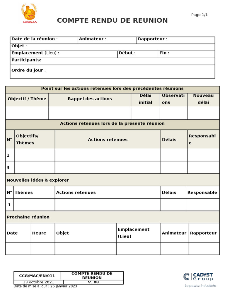Modèle de compte rendu de réunion | PDF