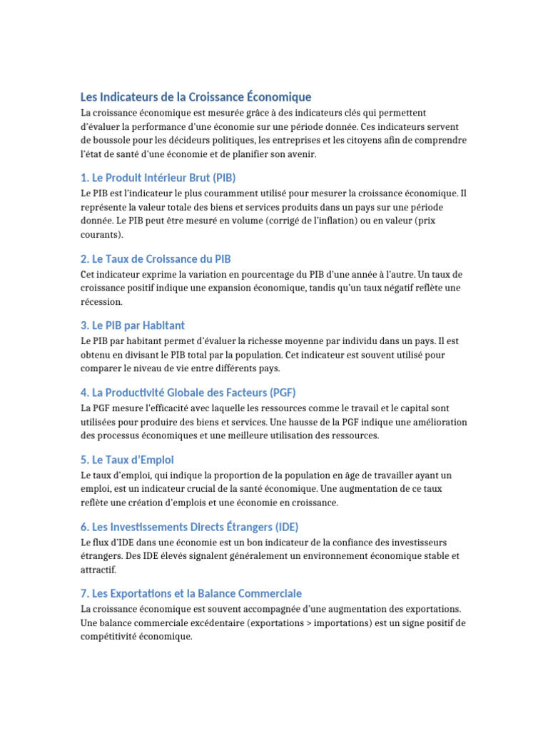 Indicateurs de Croissance Économique | PDF | Produit intérieur brut ...