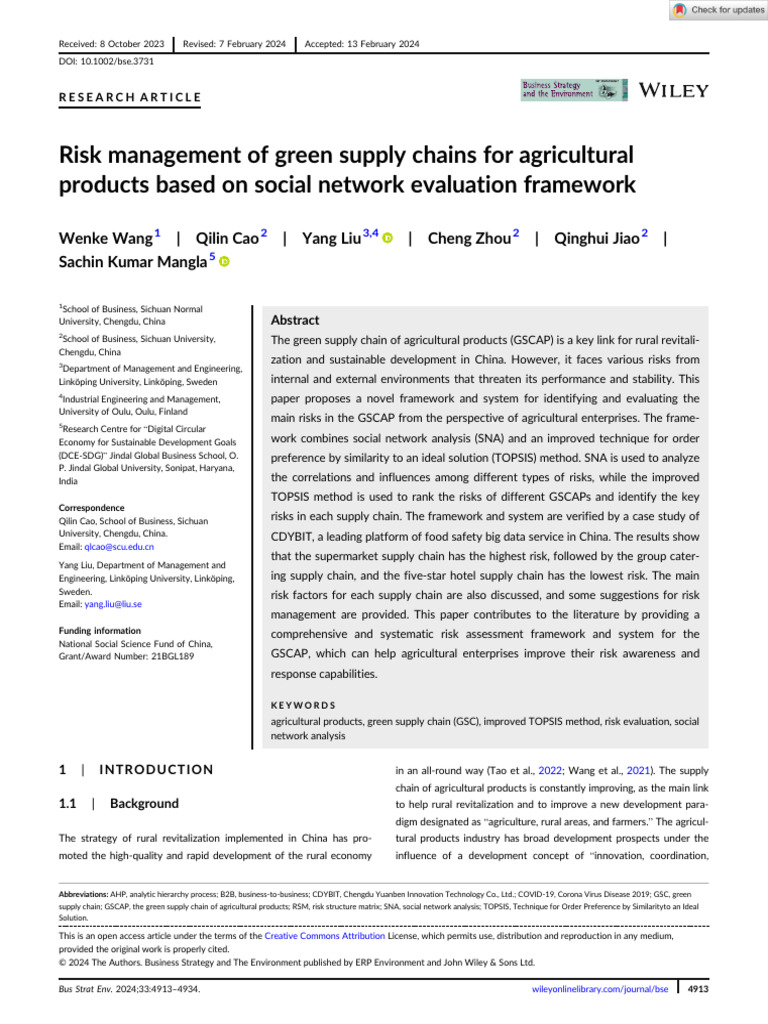 Risk Management in Green Supply Chains | PDF | Risk | Supply Chain
