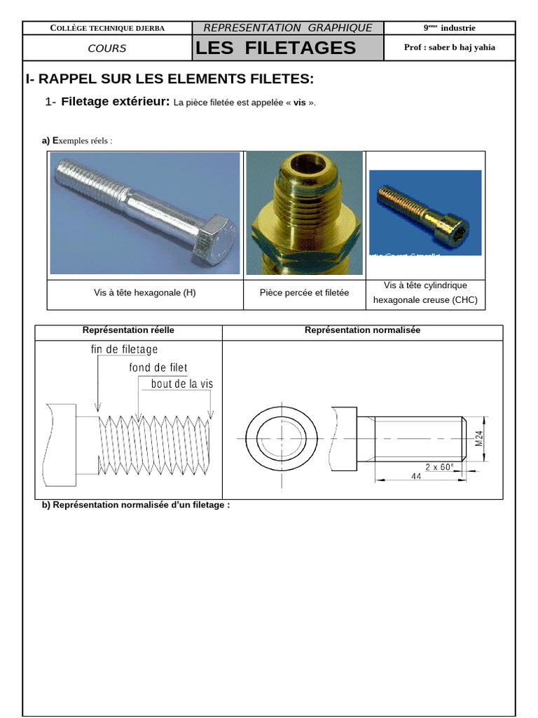 Représentation des Filetages Techniques | PDF | Vis de fixation | Écrou
