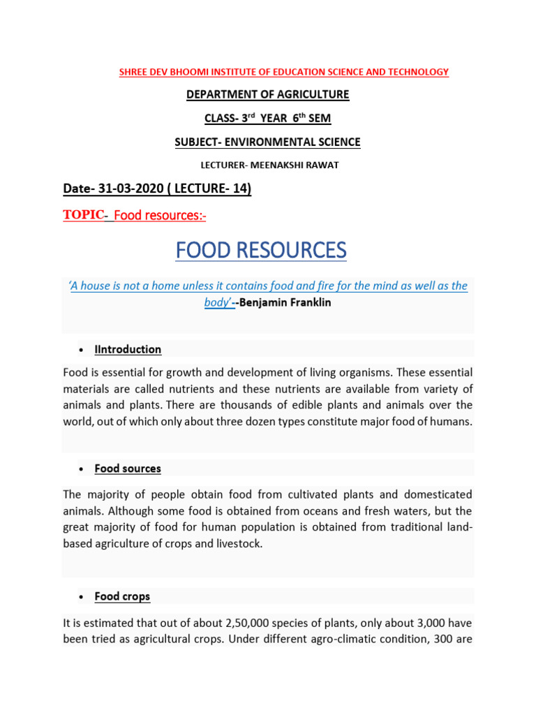Food Resources and Global Food Issues | PDF | Agriculture | Malnutrition