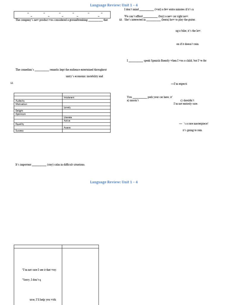 Language Review Exercises: Units 1-4 | PDF | Linguistic Morphology | Syntax
