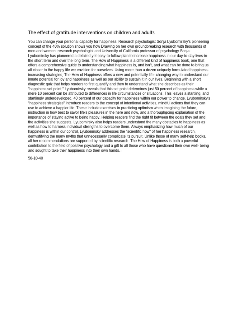 Impact of Gratitude on Happiness | PDF | Happiness | Positive Psychology