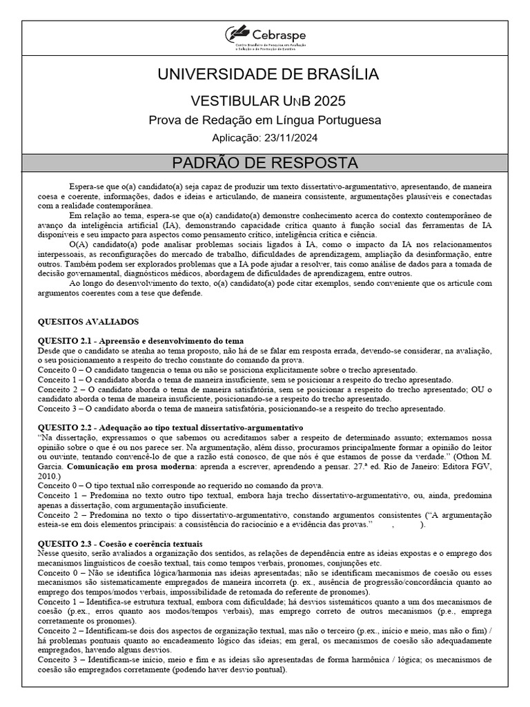 Redação Vestibular UNB 2025: Padrões e Temas | PDF | Inteligência ...
