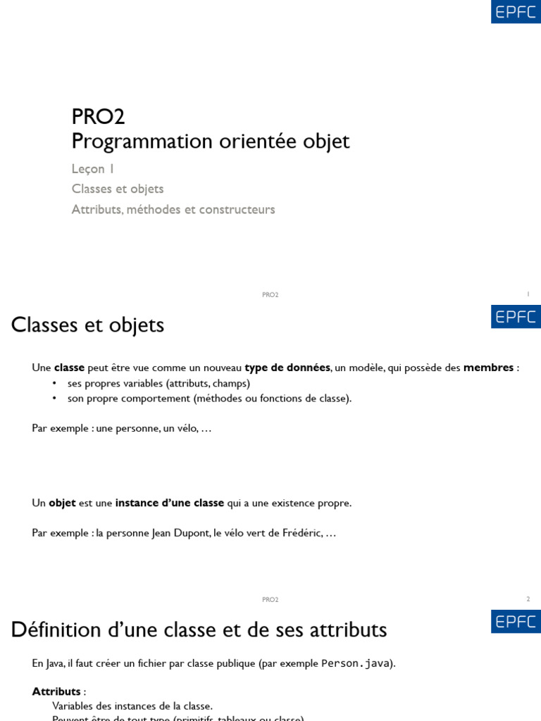 Introduction à la Programmation Orientée Objet | PDF | Classe ...