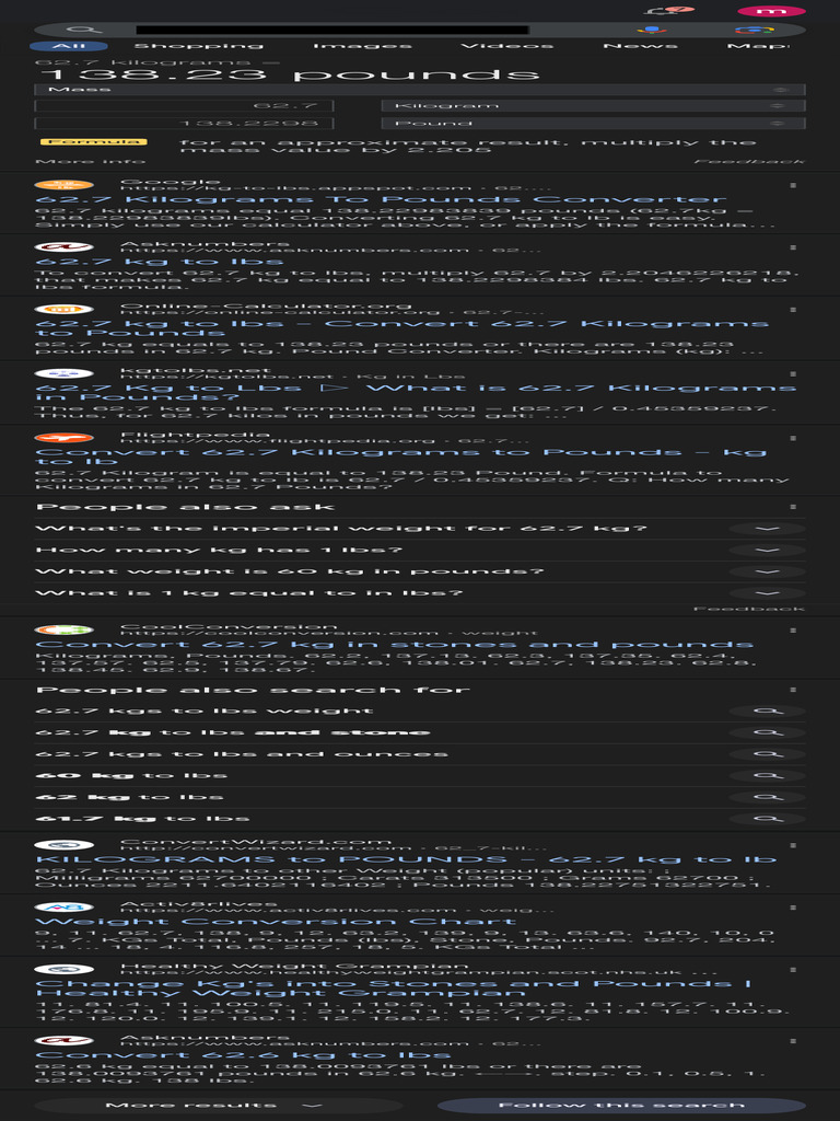 62.7 Kgs To Lbs - Google Search | PDF | Pound (Mass) | Kilogram