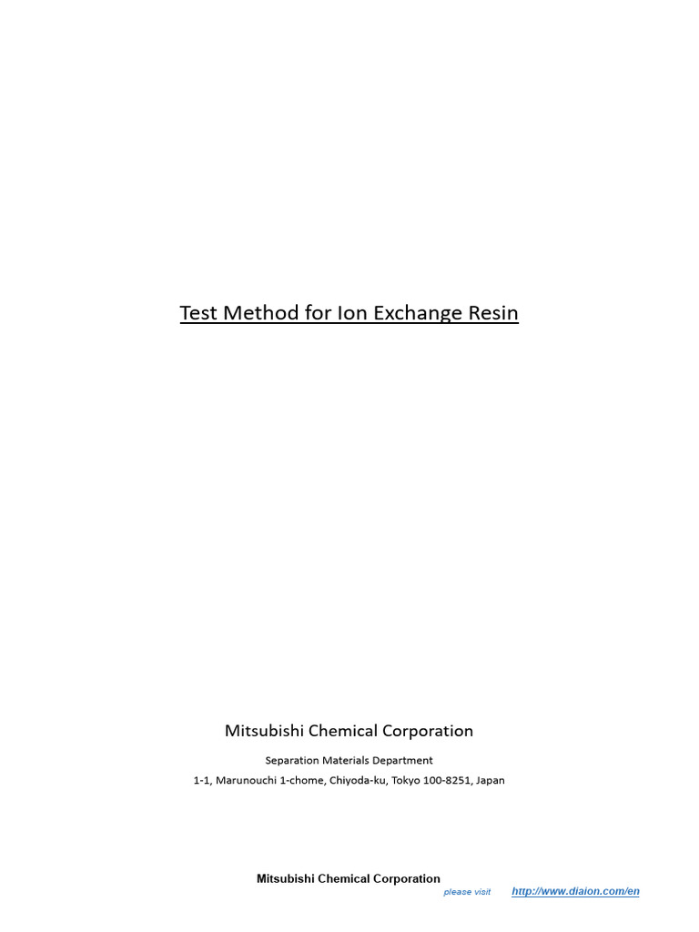 Test Method For Ion Exchange Resin202304 | PDF | Elution | Water