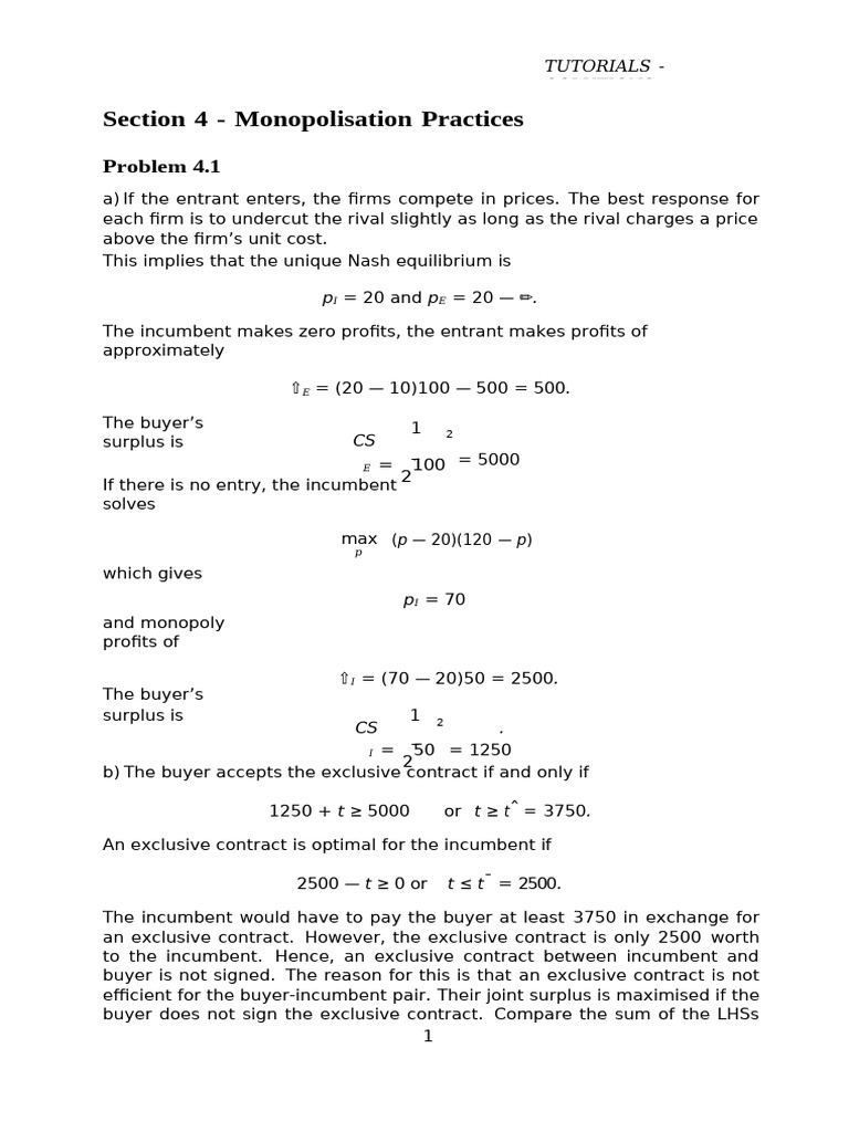 Monopolisation Practices Analysis | PDF | Profit (Economics) | Economic ...