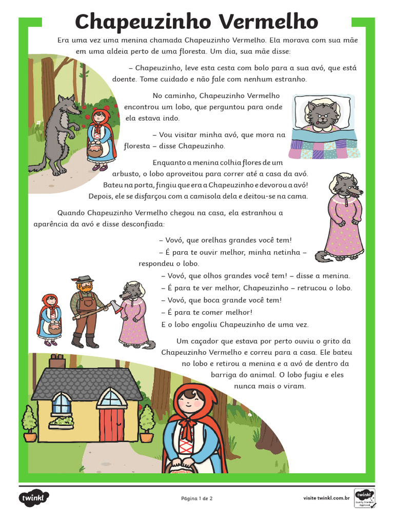 Interpretação de Chapeuzinho Vermelho | PDF | Chapeuzinho Vermelho