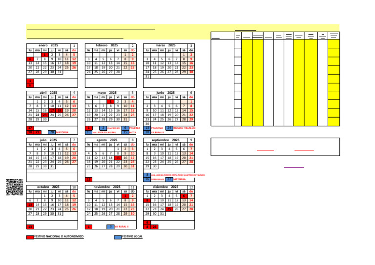 Calendario Laboral 2025 Atención Primaria Valladolid | PDF