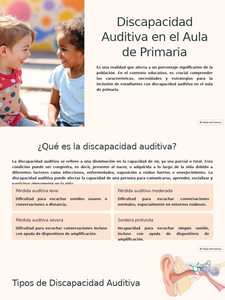 Discapacidad Auditiva en El Aula de Primaria | PDF | Escuchando | Oído
