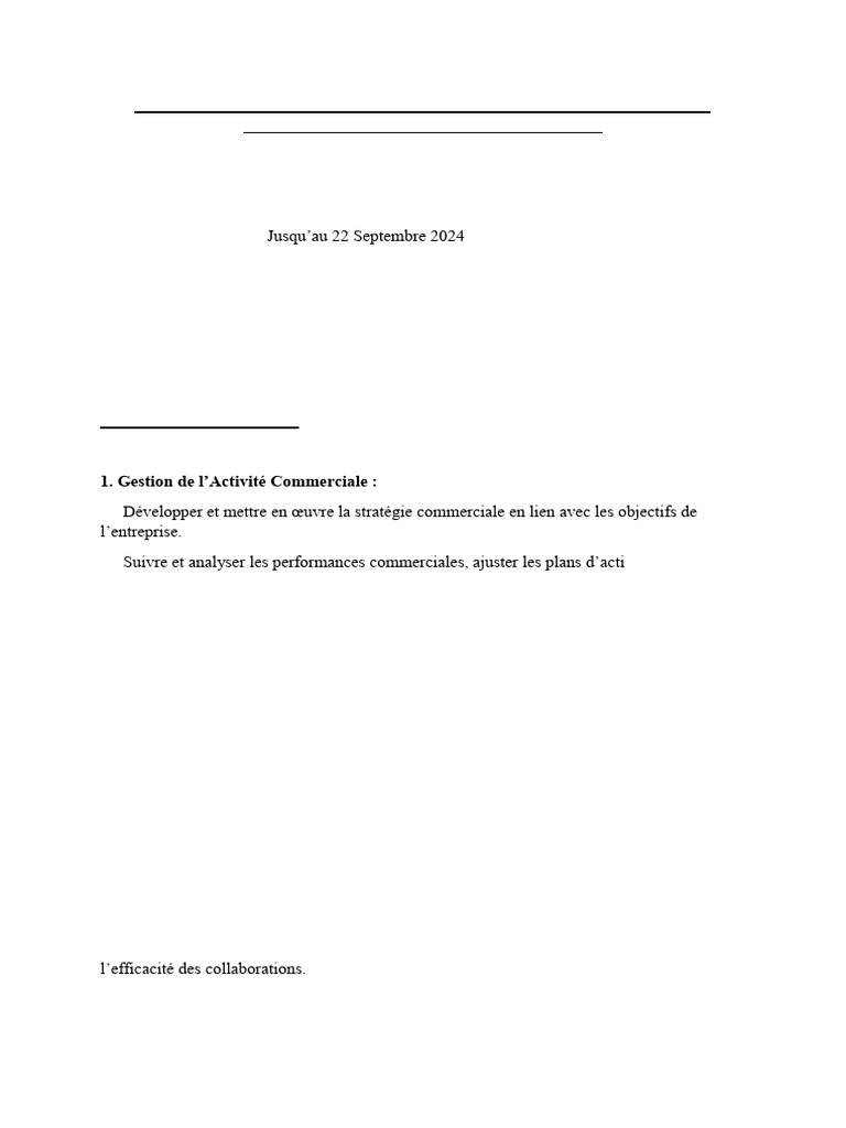 Fiche de Poste : Responsable Commercial | PDF | Gestion de la relation ...