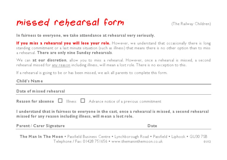 Missed Rehearsal Form | PDF