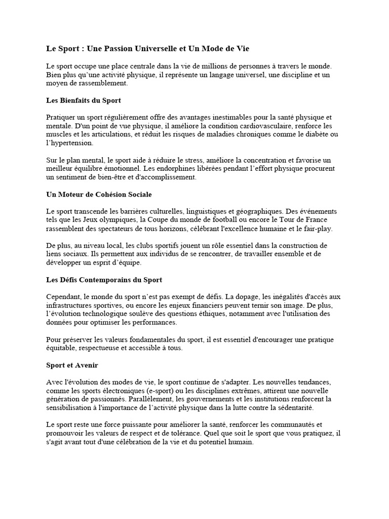 Les Bienfaits et Défis du Sport | PDF